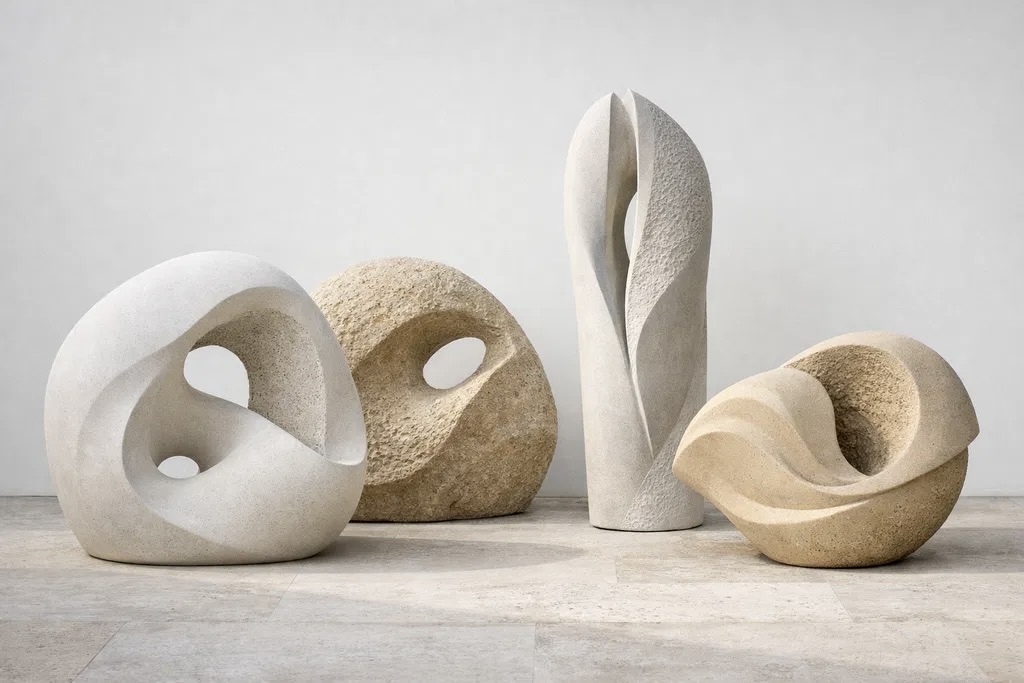 Conjunto de esculturas abstractas en piedra caliza talladas a mano — La Gabellina